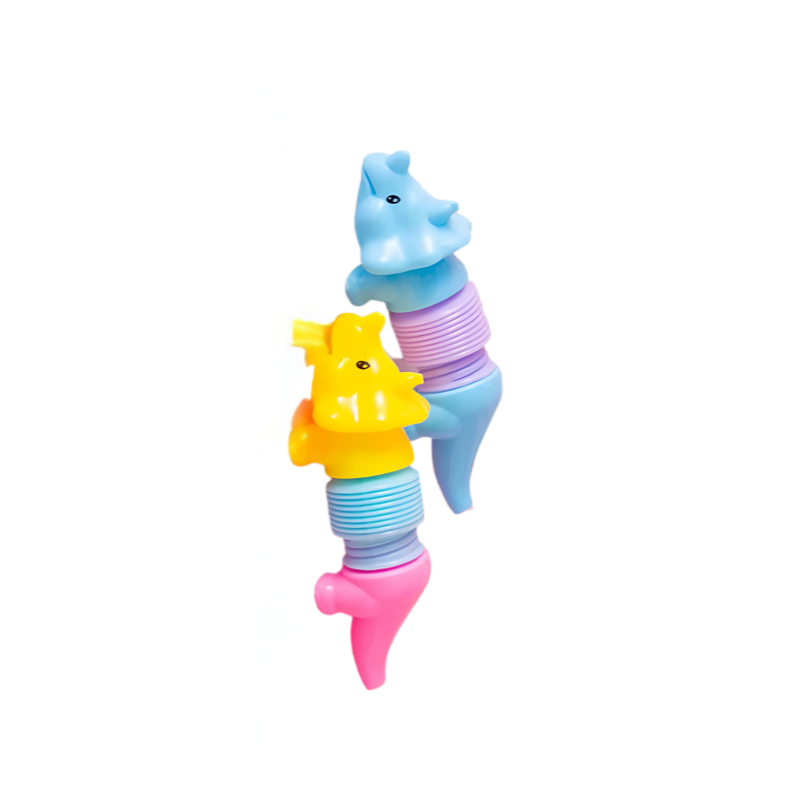 Children happily playing with a colorful stretchy dinosaur toy playset, engaging in creative and calming activities.