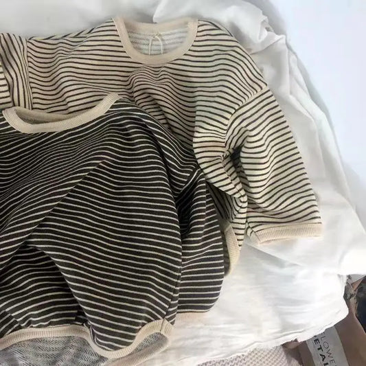 Kids' striped cotton blend sweatshirt, unisex, long sleeve, for toddlers and children