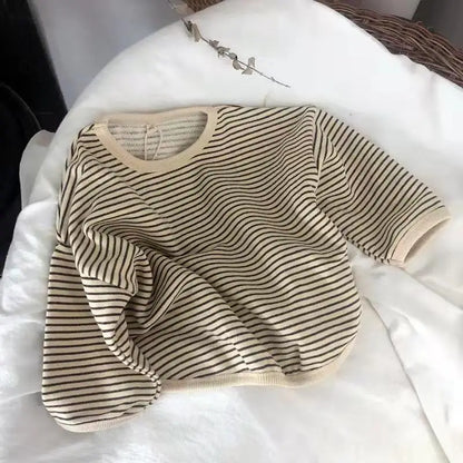 Collection of kids' striped cotton blend sweatshirts in various sizes, unisex