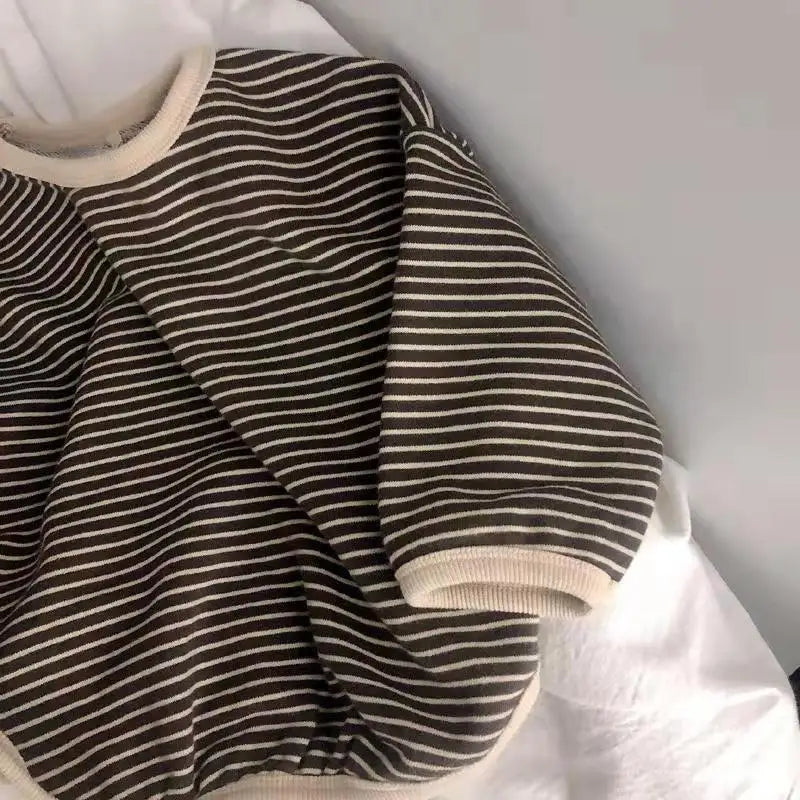 Children's striped cotton blend hoodie, long sleeve top, perfect for layering