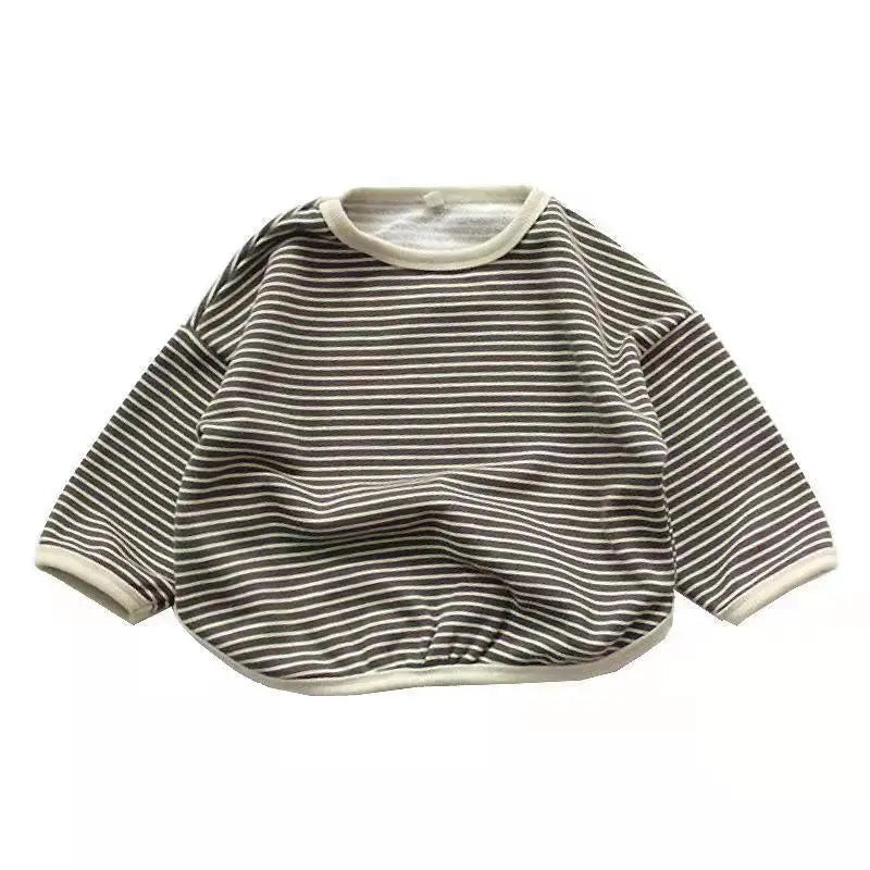 Back view of a kids' striped cotton blend sweatshirt, simple and stylish design