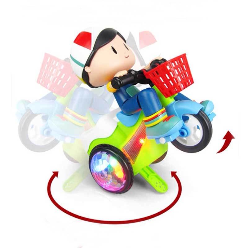 Girl toy stunt tricycle with engaging music and a removable figure, an ideal children's gift