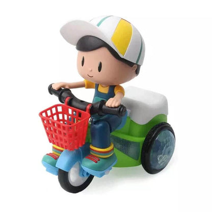 Musical stunt tricycle for kids with a dynamic detachable figure, designed for endless joy