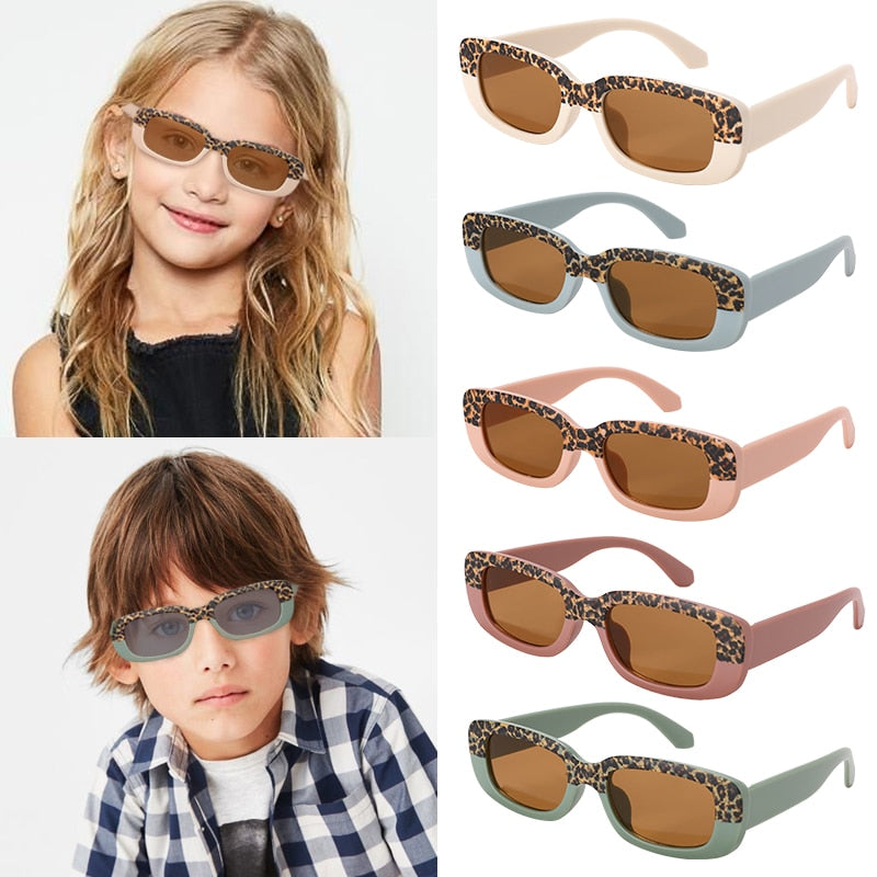 Kids' stylish leopard print rectangle UV protection sunglasses for outdoor fun