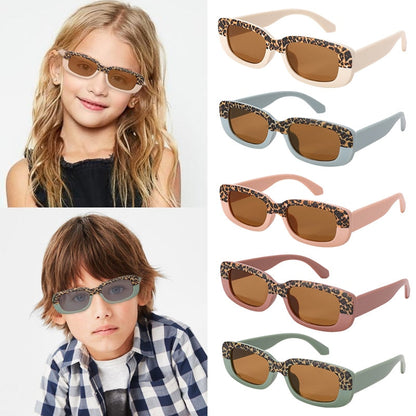Kids' stylish leopard print rectangle UV protection sunglasses for outdoor fun