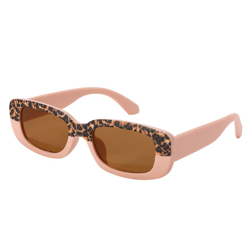 UV protection rectangle sunglasses for children, featuring a trendy leopard print design
