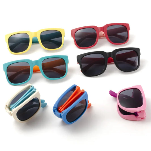 Kids' stylish UV400 rectangular sunglasses with blue plastic frame for sun protection