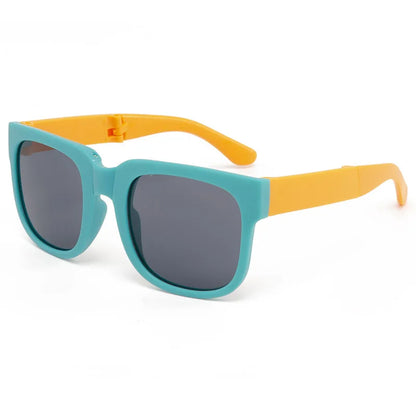 Youth fashion sunglasses, red plastic frame, rectangle shape, offering full UV400 protection