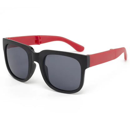 Toddler UV400 rectangle sunglasses with a playful orange plastic frame for eye safety