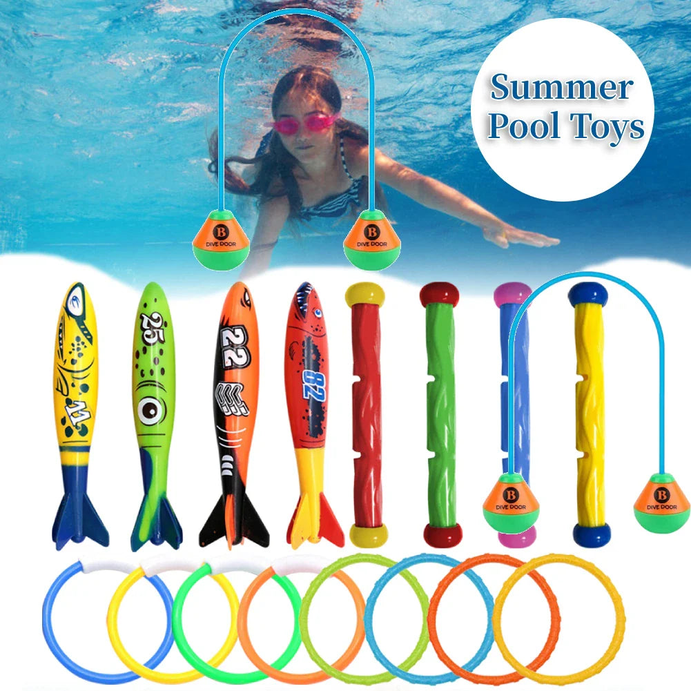 Close-up of a blue Shark Rocket, a kids' pool toy designed for throwing and diving.