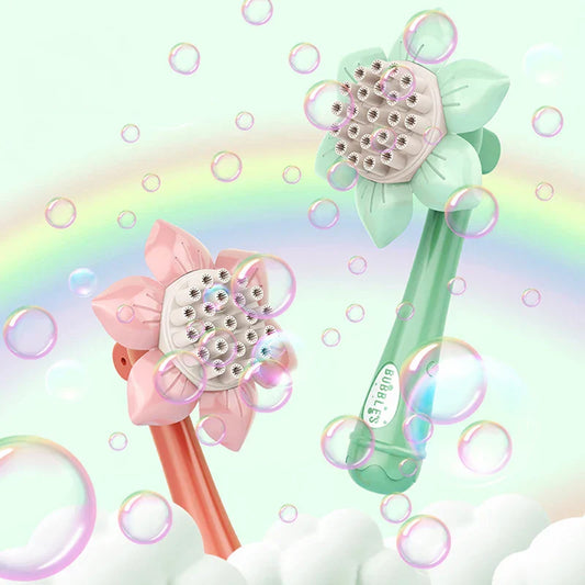 Kids' sunflower automatic bubble blower toy for outdoor play and summer fun, a perfect children's gift
