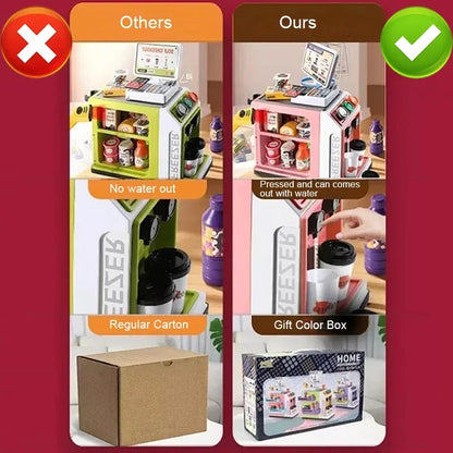Toddler playing with an educational Kids Supermarket Play Set featuring a toy cash register & pretend food