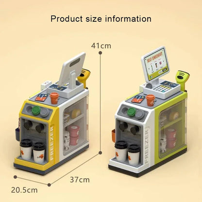Kids learning toy: Supermarket Play Set with toy cash register, grocery items, and shopping basket