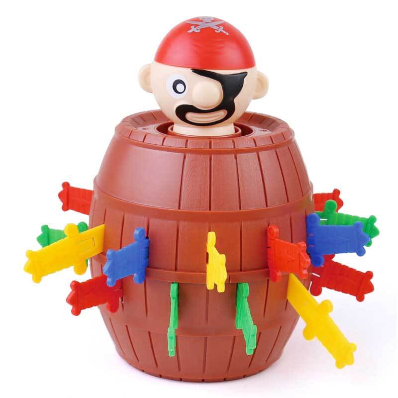 Kids' Surprise Pop-Up Pirate Barrel Game Toy, a fun family game, made from durable ABS plastic