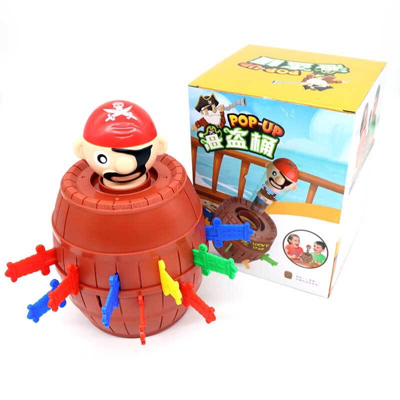Colorful Surprise Pop-Up Pirate Barrel for kids, an engaging ABS plastic toy family game