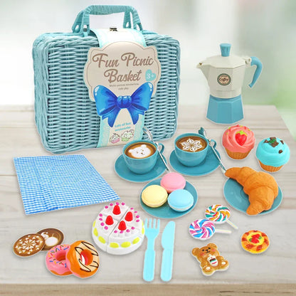 Kids' picnic tea set with various pieces, promoting imaginative play and skill development.