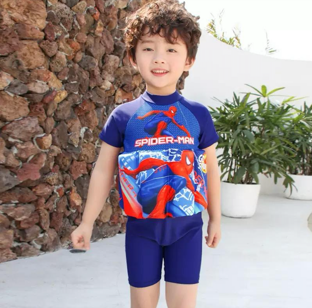 Toddler long sleeve swim float vest, sun protection, attached shorts for pool & beach.