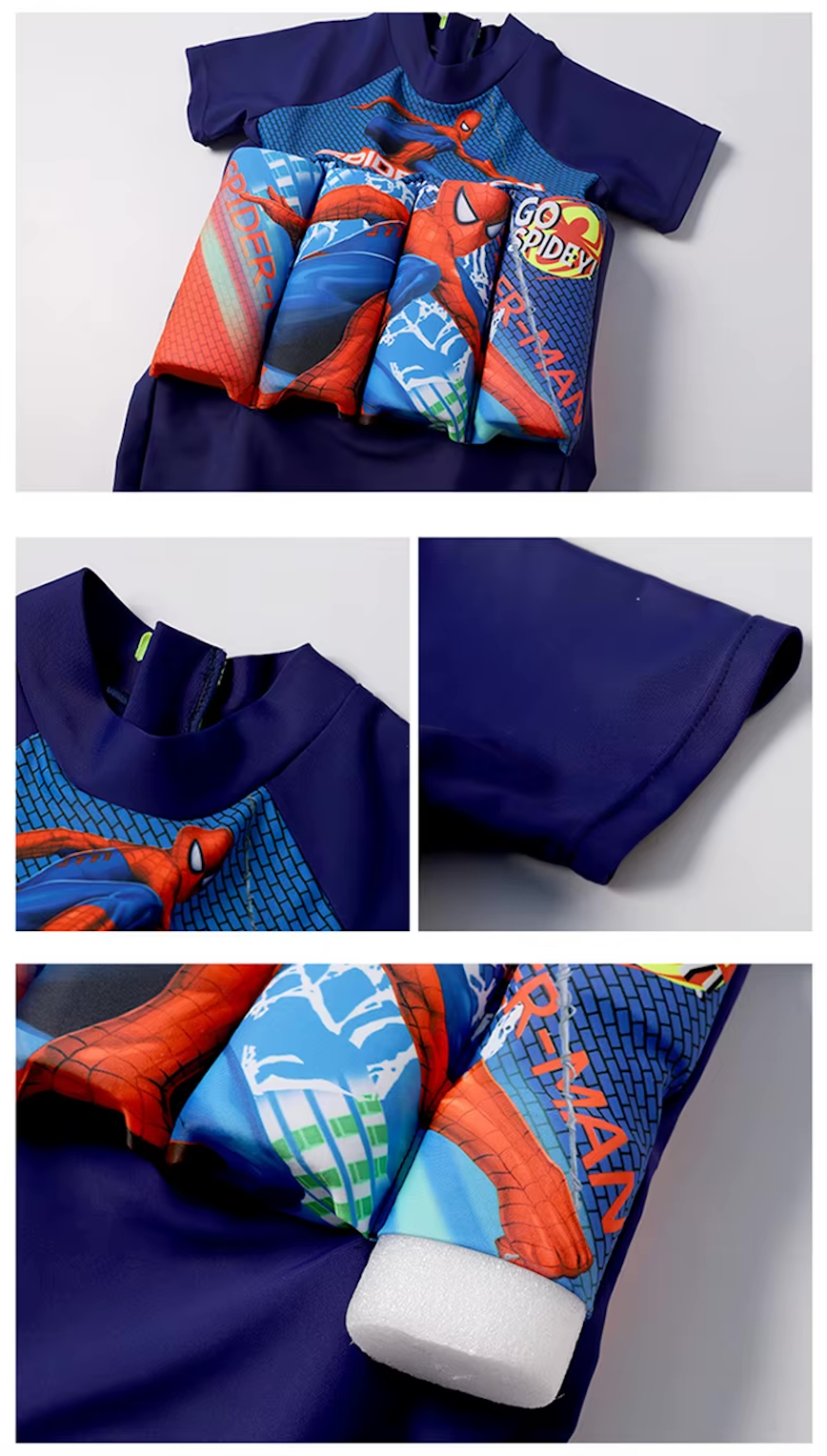Swimsuit style float vest for kids, UV sun protection, built-in shorts, great for beach.