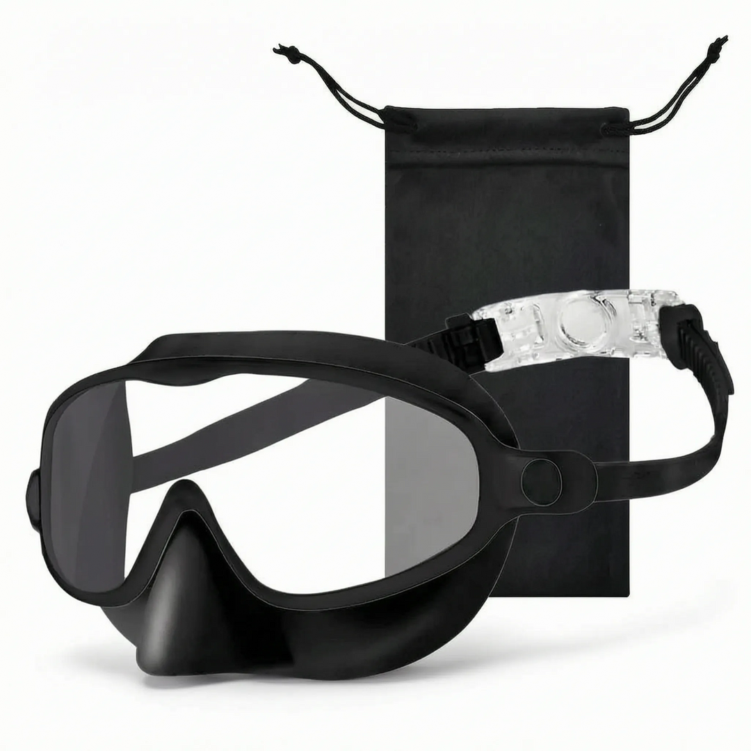 Durable kids' swim mask with integrated nose cover & wide anti-fog view for lasting pool fun.