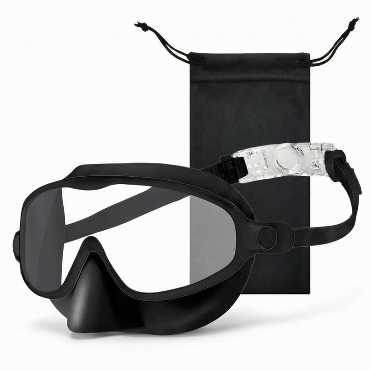 Durable kids' swim mask with integrated nose cover & wide anti-fog view for lasting pool fun.