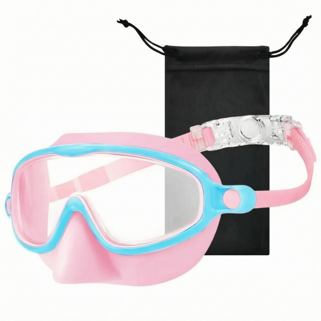 Active kids' swim mask with nose cover, providing a wide view for dynamic underwater play & swimming.