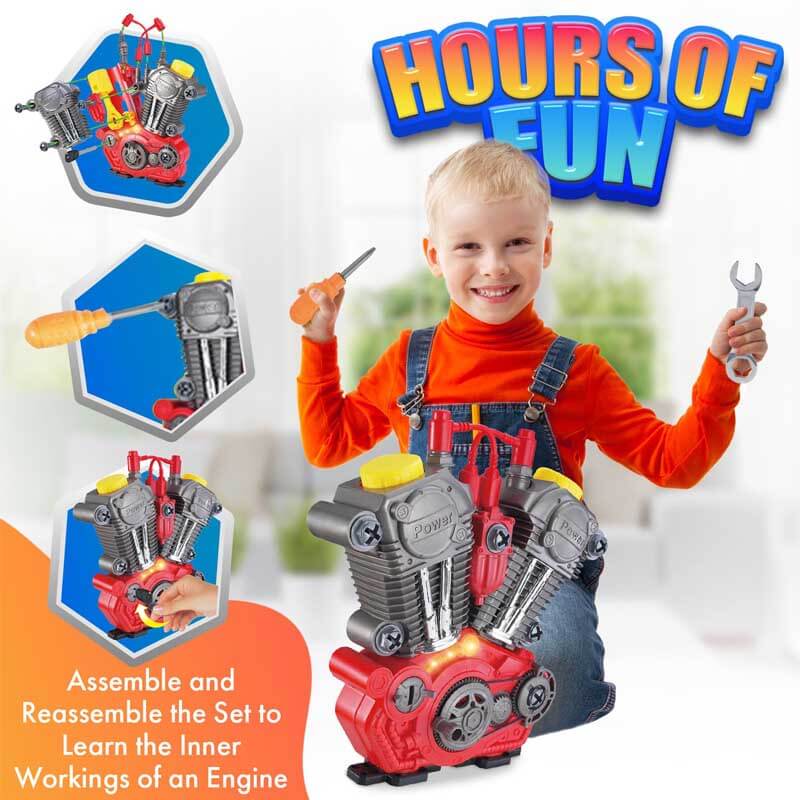 Engine building kit for children, a hands-on activity toy fostering mechanic skills and creativity