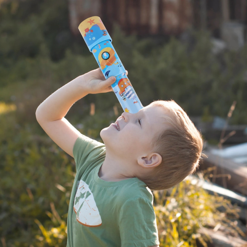 Kids' tin-plated ocean-themed adventure spyglass for imaginative outdoor play, an educational toy.