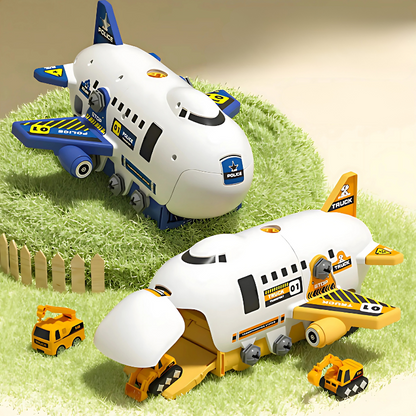 Kids' Titan Transport Plane playset with mini construction vehicles, educational toy for toddlers