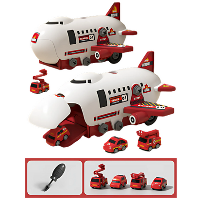 Toy transport plane for kids, durable educational playset with multiple mini vehicles