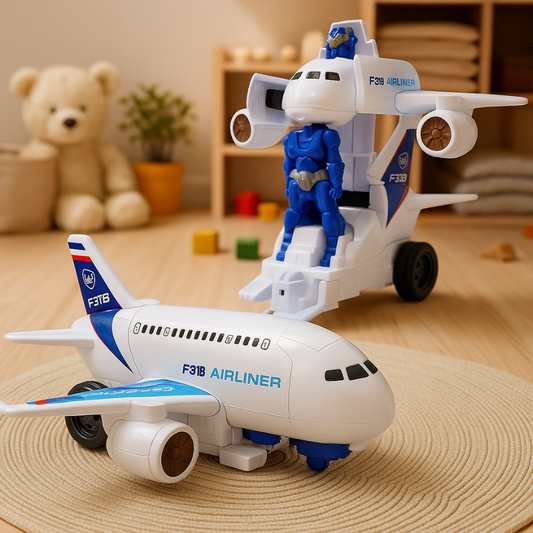 Kids' transforming airplane robot toy with lights & music; encourages imaginative play; great children's gift