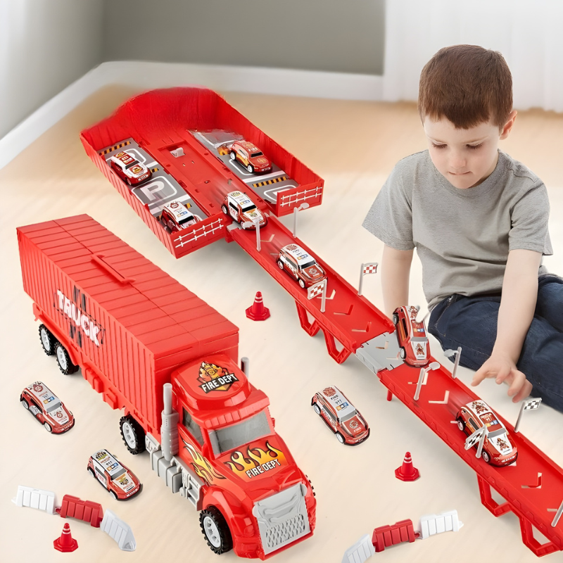 Kids' transforming carrier truck toy set, a fun playset for boys and girls to inspire imagination and vehicle play