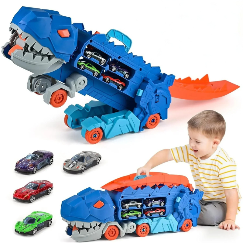 Kids' transforming dinosaur car carrier, track playset, toy for boys & girls, gifts
