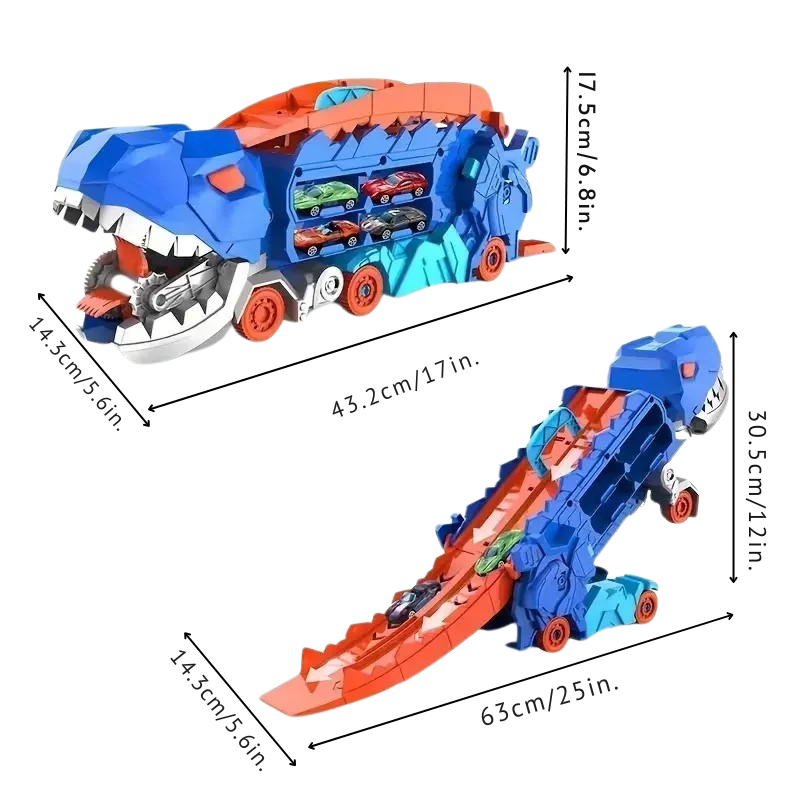 Dinosaur car track playset for kids, transforming toy, racing set, imaginative play gift