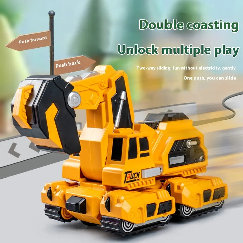 Close-up of a transforming dinosaur toy for kids, showing intricate details in car mode.