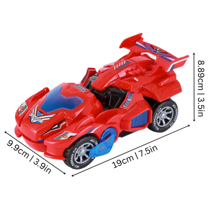Toddler transforming dinosaur race car toy with flashing lights and roaring sounds