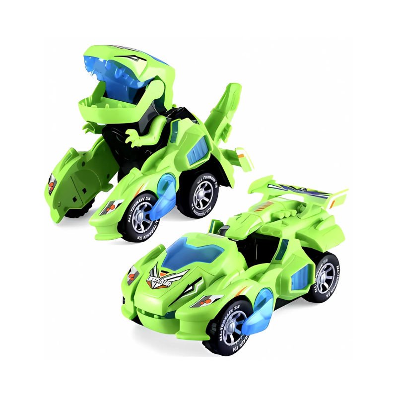 Boys' and girls' transforming dinosaur race car toy, a fun dino toy with vibrant lights