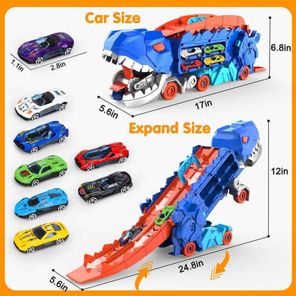 Packaging of the Kids' Transforming Dinosaur Truck Toy Set with Cars, ideal boys/girls gift