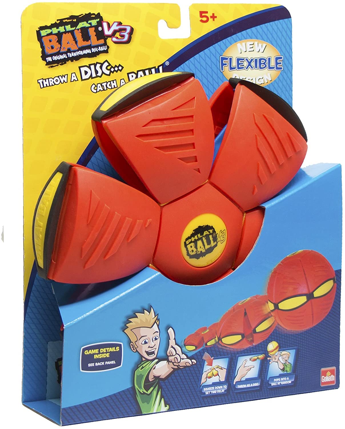 Child holding a blue Transforming Disc Ball, showcasing its compact frisbee form for outdoor games.