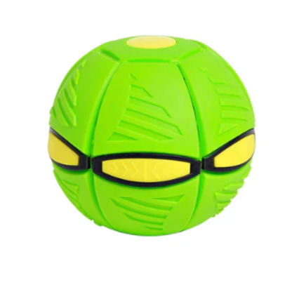 Yellow Transforming Disc Ball on grass, demonstrating its readiness for frisbee or ball games for kids.