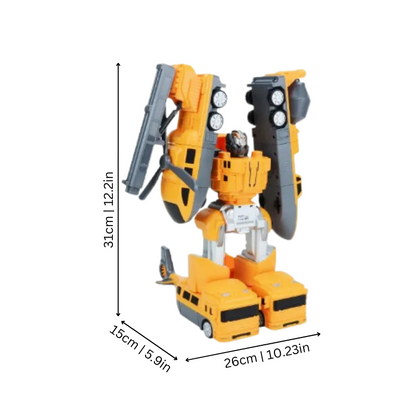 Educational magnetic vehicle toy set transforms from robot to construction trucks, preschool fun