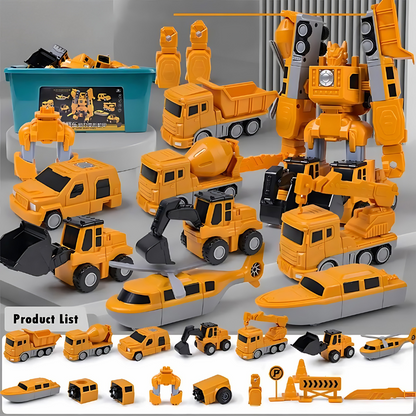 Magnetic vehicle set for kids, transforming robot and construction toys, encourages developmental skills