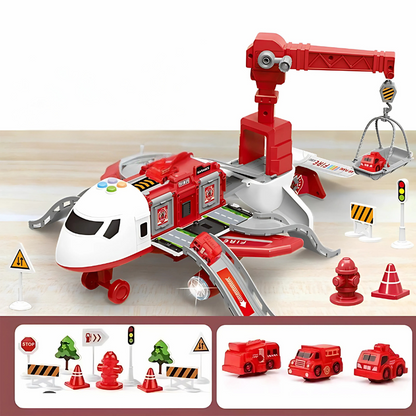 Child's hand transforming the Kids' Transforming Plane Educational Playset from plane to robot