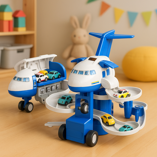Kids' transforming plane playset, race track toy, educational vehicle playset, interactive fun for children