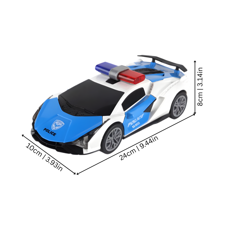 Interactive kids' transforming toy car for boys and girls, featuring bright lights, engaging music, and dynamic transformation