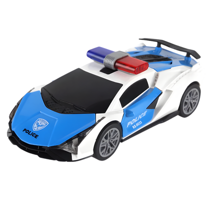 Durable toddler transforming police car toy with flashing lights and fun music, perfect for imaginative playtime adventures