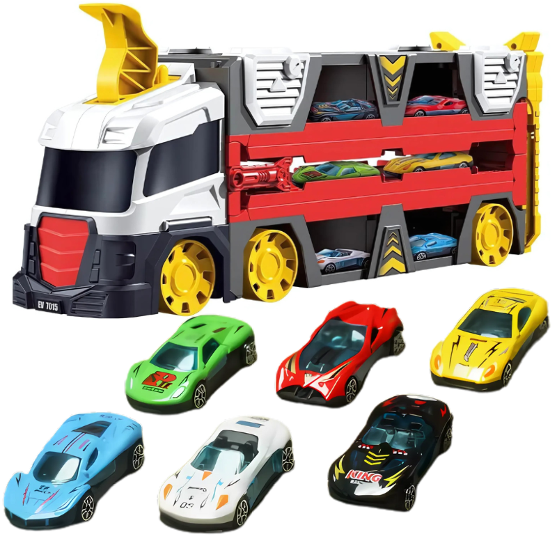Vibrant kids toy transforming race truck & car track playset, a great gift for imaginative play with vehicles.