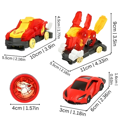 Transforming Stunt Car Toy in robot mode, a fun kids' toy vehicle with large wheels