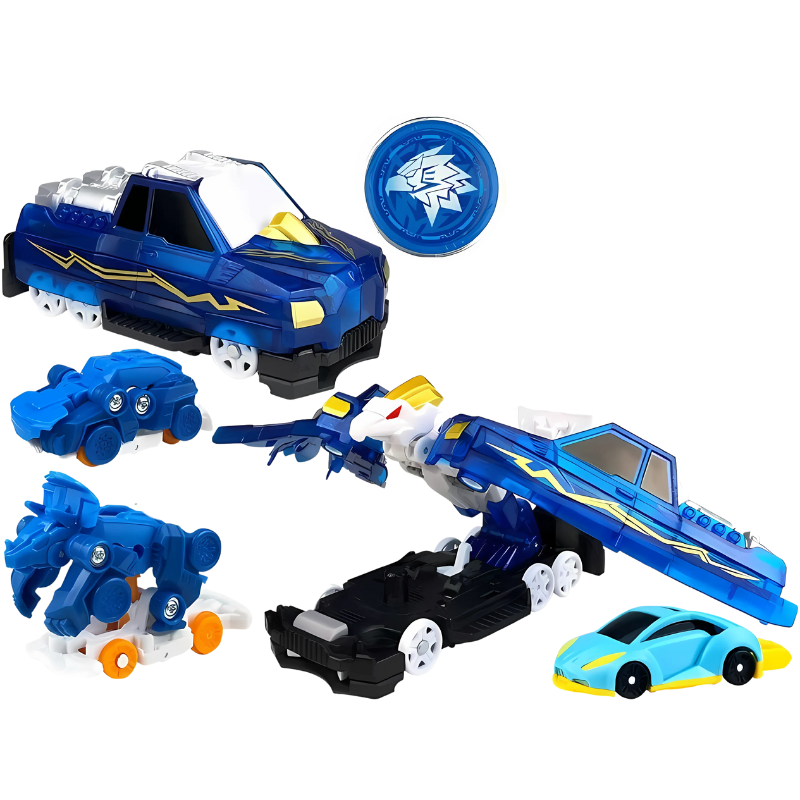 Kids' Transforming Stunt Car Toy mid-transformation, showcasing its dual-mode action for playtime