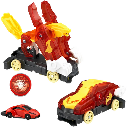 Red Transforming Stunt Car Toy racing on a floor, an exciting action toy for boys and girls