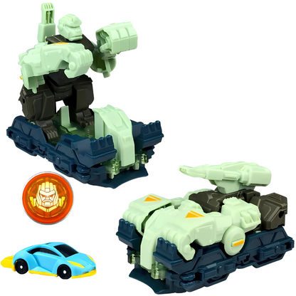 Child playing with a blue Transforming Stunt Car Toy, enjoying interactive playtime fun